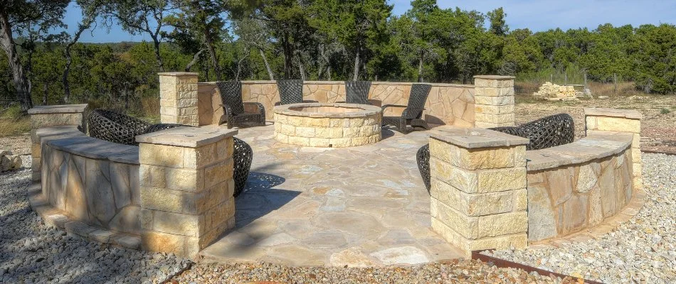 Seating wall around a fire pit in New Braunfels, TX.